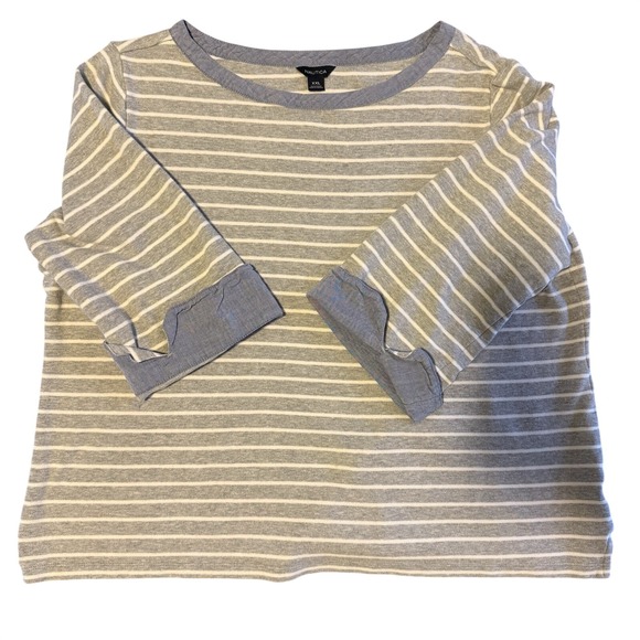 Nautica Womens Gray White Striped Nautical 3/4 Sleeve Boat Neck Top Plus Sz XXL - Picture 1 of 8